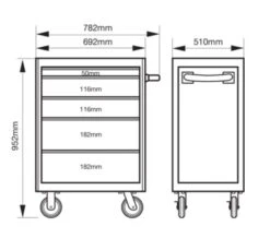 Bahco 1472K5 E72 5 Drawer 26" Mobile Roller Cabinet Orange -Professional Quality Tool Store 1472K5 Dims