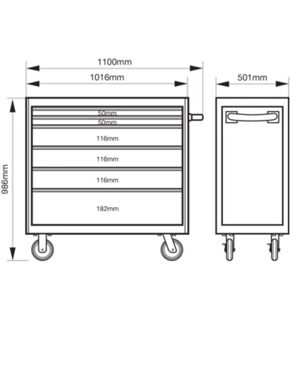 Bahco 1475KXL6RED C75 40″ 6 Drawer Mobile Roller Cabinet Red 6 Bahco 1475KXL6RED C75 40″ 6 Drawer Mobile Roller Cabinet Red - Image 4