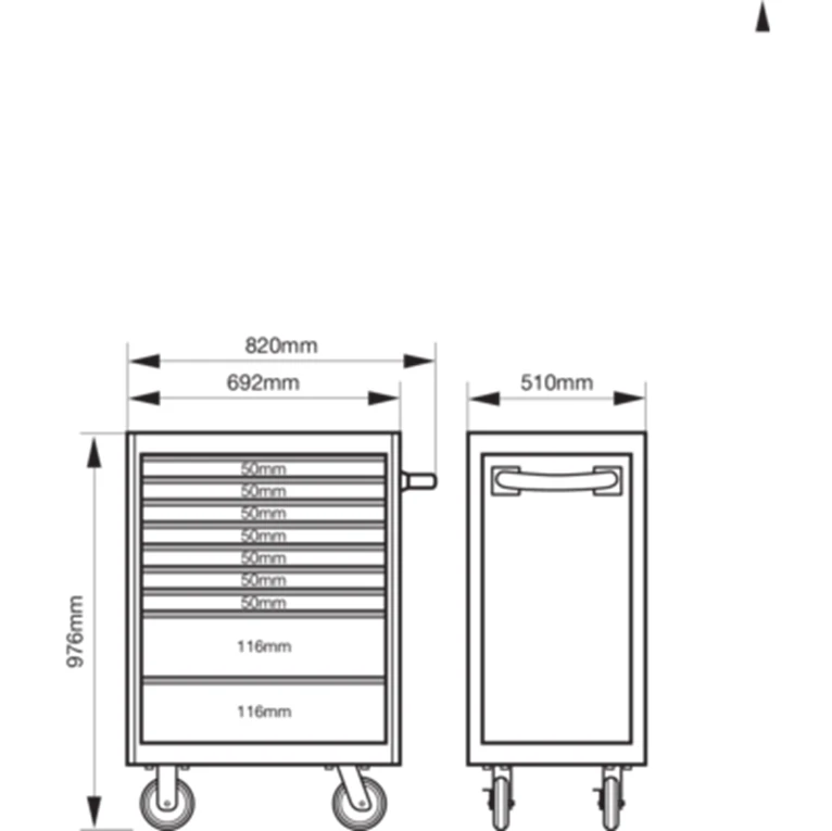 Bahco 1477K9GREY E77 ‘Premium’ 9 Drawer 26" Mobile Roller Cabinet Grey 4 Bahco 1477K9GREY E77 ‘Premium’ 9 Drawer 26" Mobile Roller Cabinet Grey - Image 2