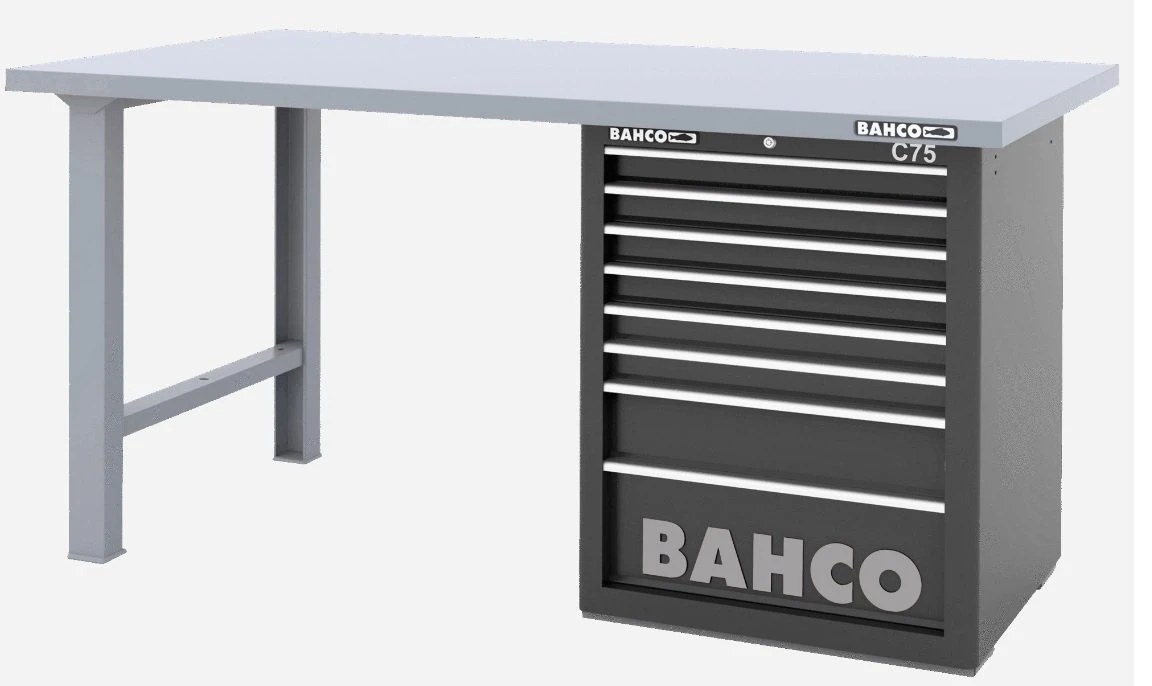 Bahco 1495KH8BKWB18TS Heavy Duty Low Height Steel Top Workbench With 8 Drawer Black Cabinet 1800mm Long 3 Bahco 1495KH8BKWB18TS Heavy Duty Low Height Steel Top Workbench With 8 Drawer Black Cabinet 1800mm Long