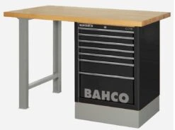 Bahco 1495KH8BKWB18TW Heavy Duty Low Height Wooden Top Workbench With 8 Drawer Black Cabinet 1800mm Long