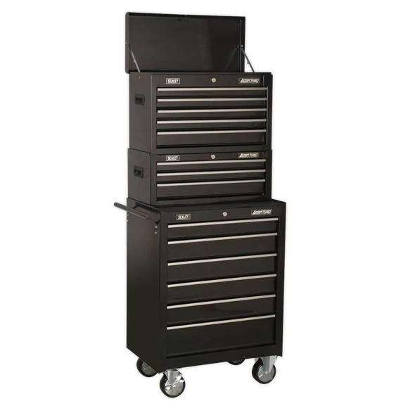 Sealey AP22BSTACK 14 Drawer Tool Box Stack - Roll Cab, Top & Mid Chests - Black 3 Sealey AP22BSTACK 14 Drawer Tool Box Stack - Roll Cab, Top & Mid Chests - Black - Image 2