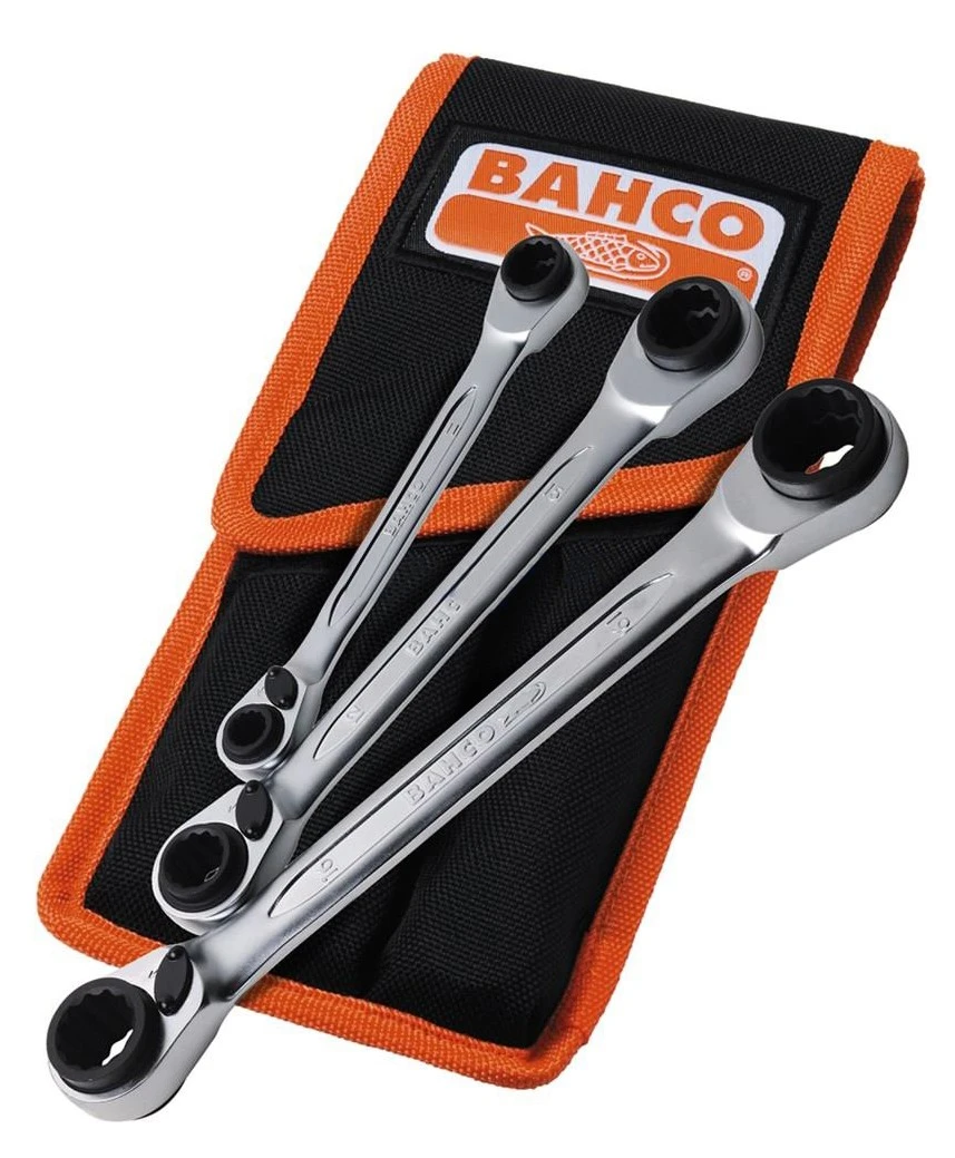 Bahco S4RM/3T 3 Piece Double Twin End Ratchet Ring Spanner Set 4in1 8-19mm (12 Sizes) 4 Bahco S4RM/3T 3 Piece Double Twin End Ratchet Ring Spanner Set 4in1 8-19mm (12 Sizes) - Image 2
