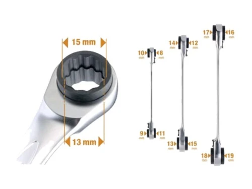 Bahco S4RM/3T 3 Piece Double Twin End Ratchet Ring Spanner Set 4in1 8-19mm (12 Sizes) 5 Bahco S4RM/3T 3 Piece Double Twin End Ratchet Ring Spanner Set 4in1 8-19mm (12 Sizes) - Image 3